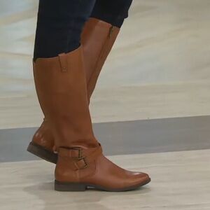 Marc Fisher Audrey Riding Boots Brown/Tan Leather Tall Buckle Women’s 7